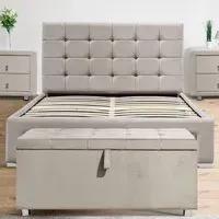 Brooklyn Double Bed Frame with 4 Drawers - Cream, Velvet