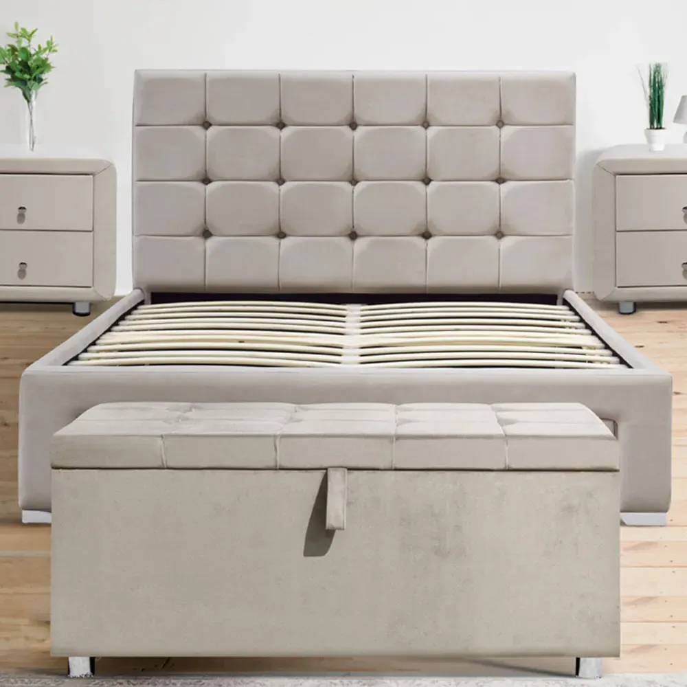 Brooklyn Double Bed Frame with 4 Drawers - Cream, Velvet