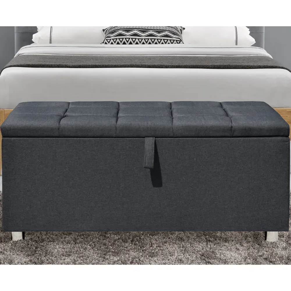 Brooklyn Double Bed Frame with 4 Drawers - Grey, Linen