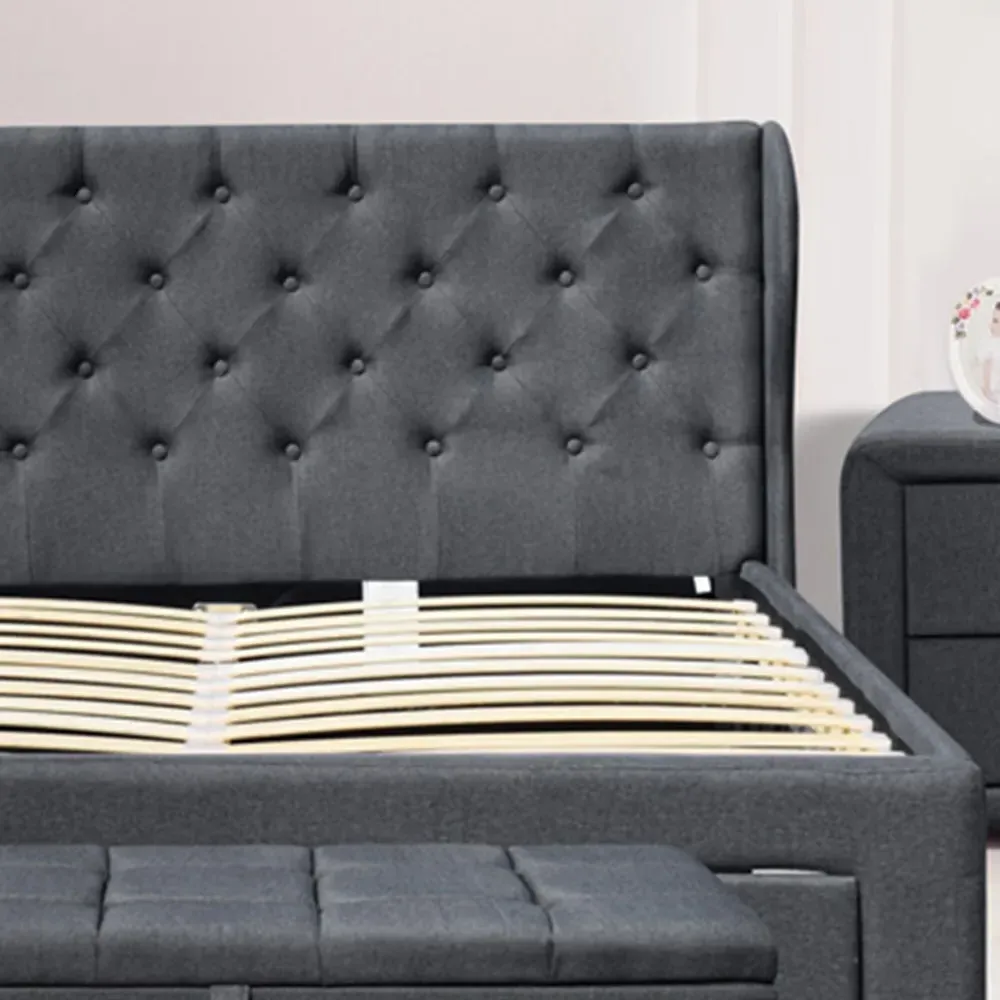 Brooklyn Double Bed Frame with 4 Drawers - Grey, Linen