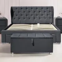 Brooklyn Double Bed Frame with 4 Drawers - Grey, Linen