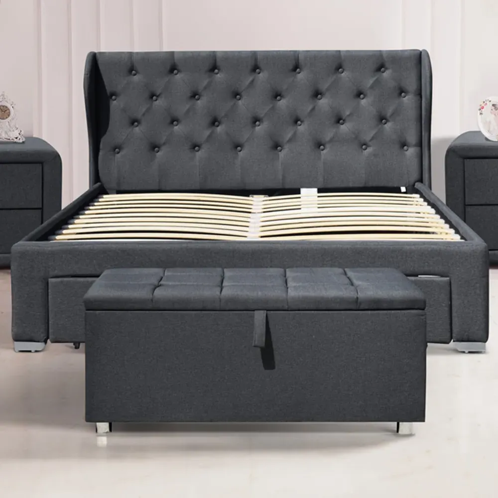 Brooklyn Double Bed Frame with 4 Drawers - Grey, Linen