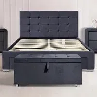 Brooklyn Double Bed Frame with 4 Drawers - Grey, Velvet