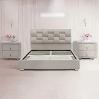 Brooklyn Double Bed Frame with Bedside Tables - Cream, Velvet