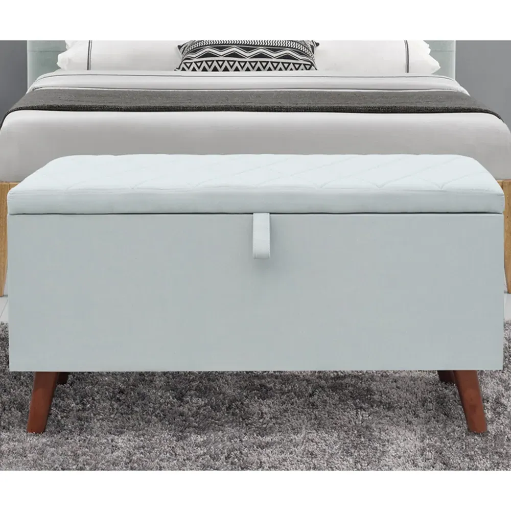 Brooklyn Double Bed Frame with Blanket Box - Blue, Linen