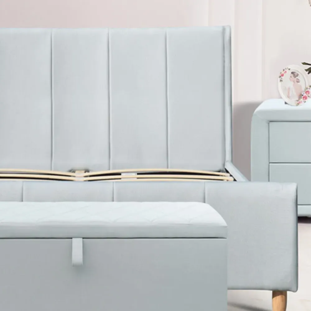 Brooklyn Double Bed Frame with Blanket Box - Blue, Linen