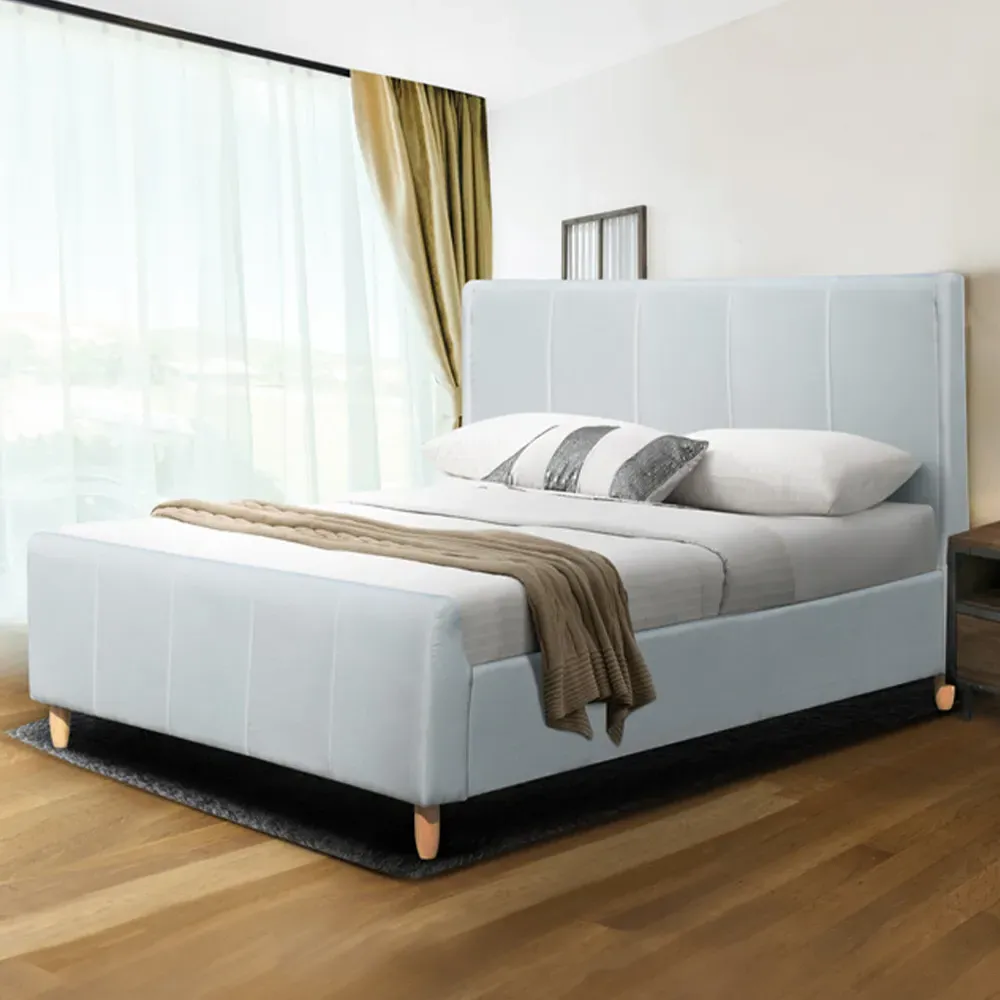 Brooklyn Double Bed Frame with Blanket Box - Blue, Linen