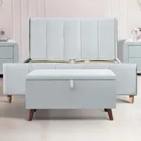 Brooklyn Double Bed Frame with Blanket Box - Blue, Linen