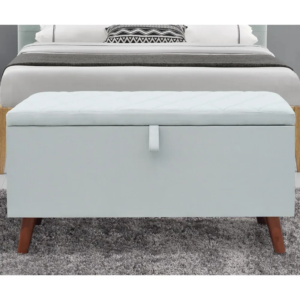 Brooklyn Double Bed Frame with Blanket Box - Blue, Linen