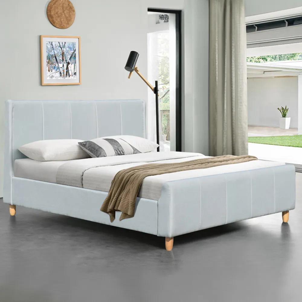 Brooklyn Double Bed Frame with Blanket Box - Blue, Linen
