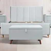 Brooklyn Double Bed Frame with Blanket Box - Blue, Linen