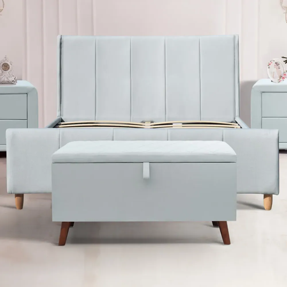 Brooklyn Double Bed Frame with Blanket Box - Blue, Linen image