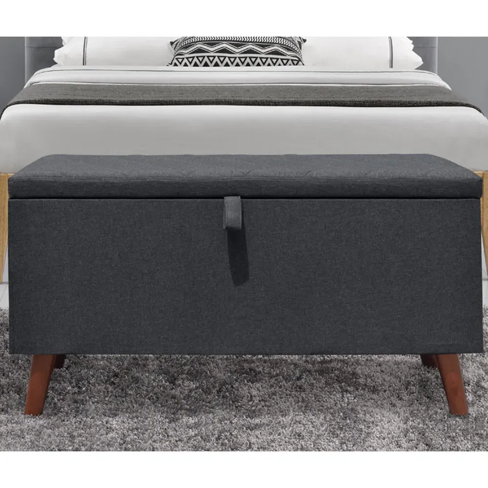 Brooklyn Double Bed Frame with Blanket Box - Grey, Linen