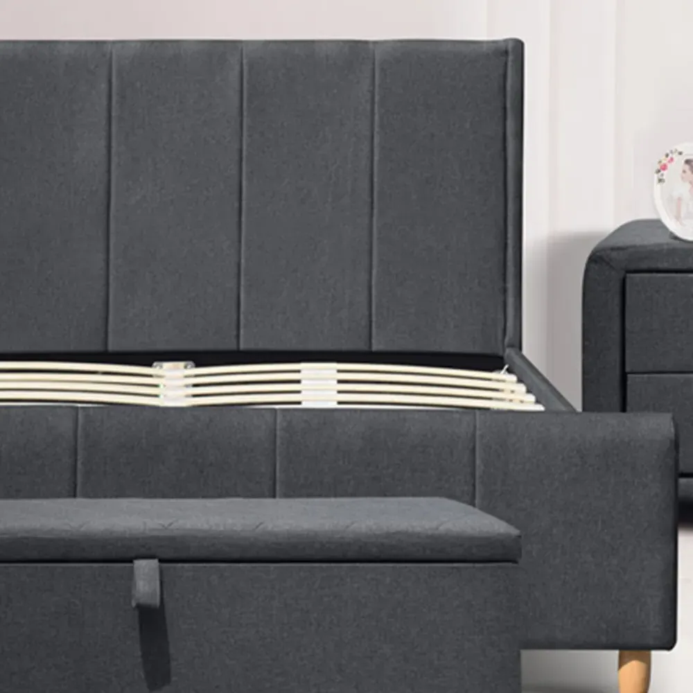 Brooklyn Double Bed Frame with Blanket Box - Grey, Linen