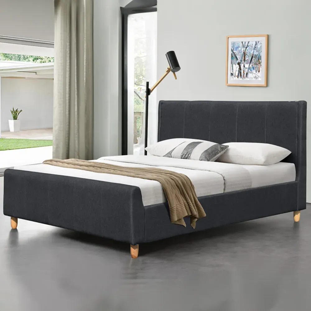 Brooklyn Double Bed Frame with Blanket Box - Grey, Linen