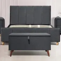 Brooklyn Double Bed Frame with Blanket Box - Grey, Linen