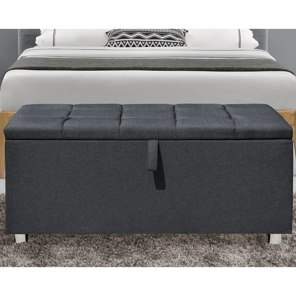 Brooklyn Double Bed Frame with Blanket Box - Grey, Linen