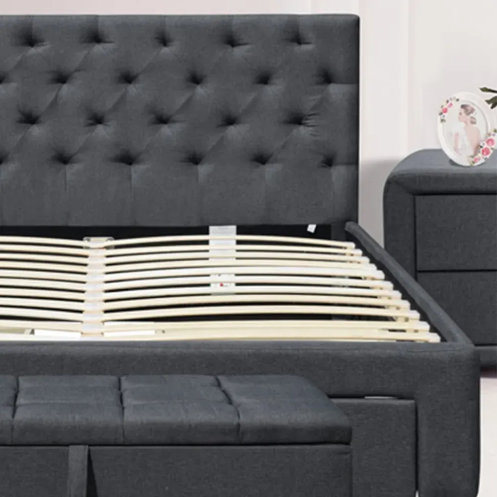 Brooklyn Double Bed Frame with Blanket Box - Grey, Linen