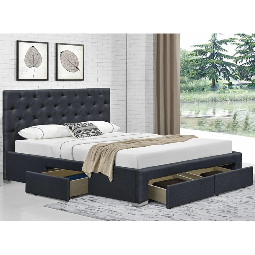 Brooklyn Double Bed Frame with Blanket Box - Grey, Linen