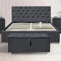 Brooklyn Double Bed Frame with Blanket Box - Grey, Linen