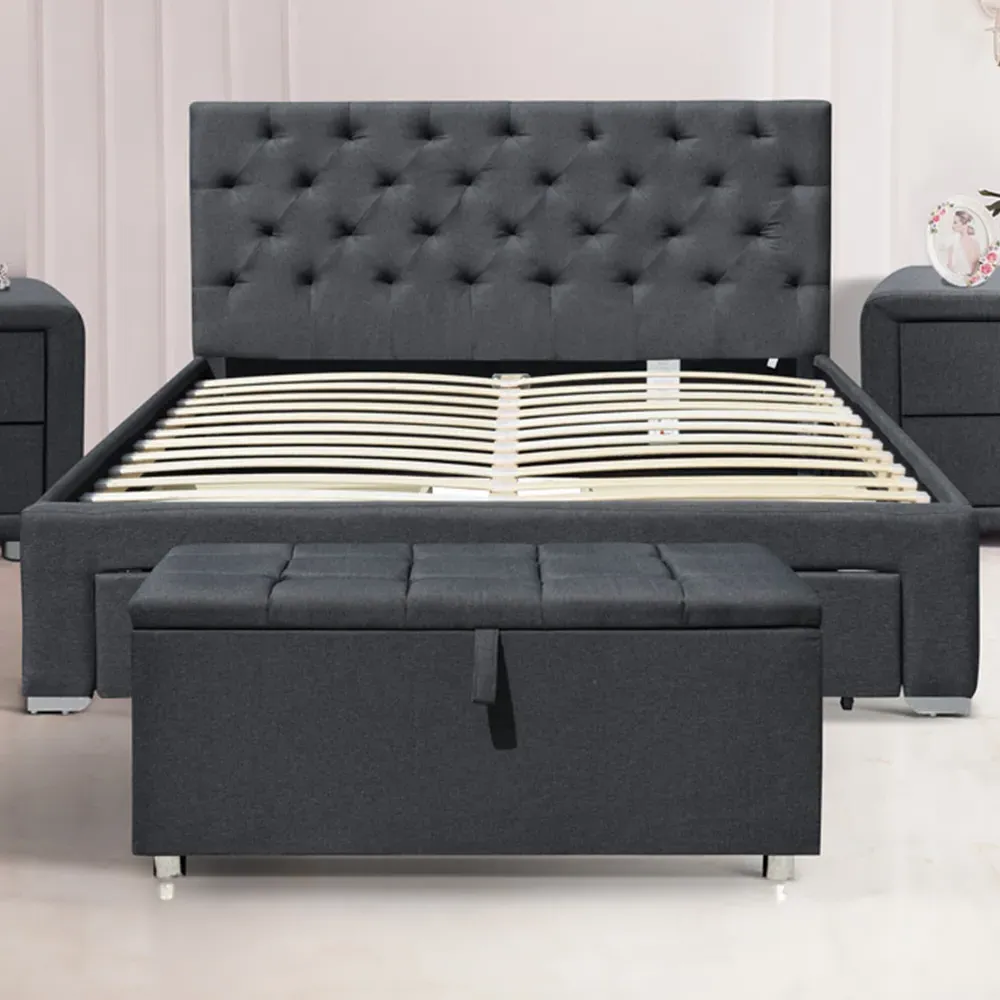 Brooklyn Double Bed Frame with Blanket Box - Grey, Linen image