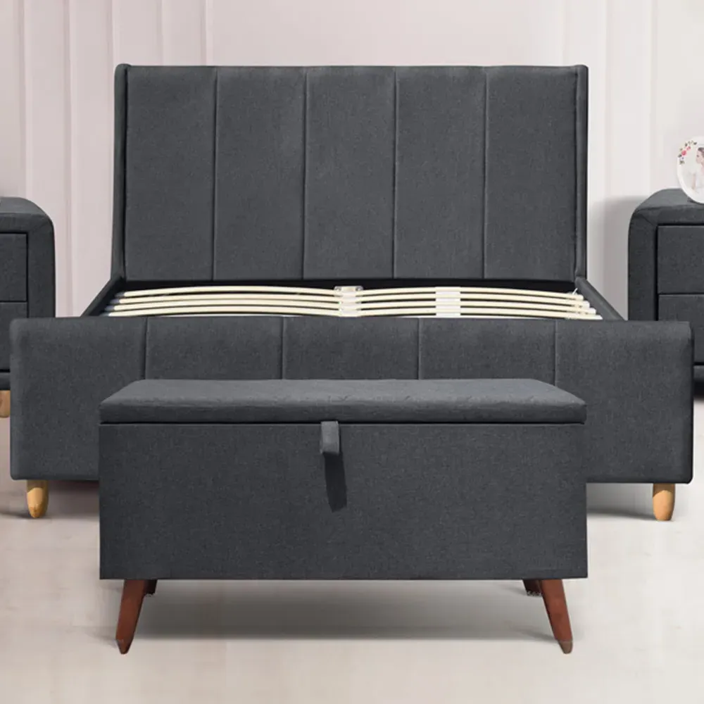 Brooklyn Double Bed Frame with Blanket Box - Grey, Linen