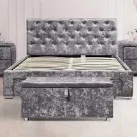 Brooklyn Double Bed Frame with Blanket Box - Silver, Velvet