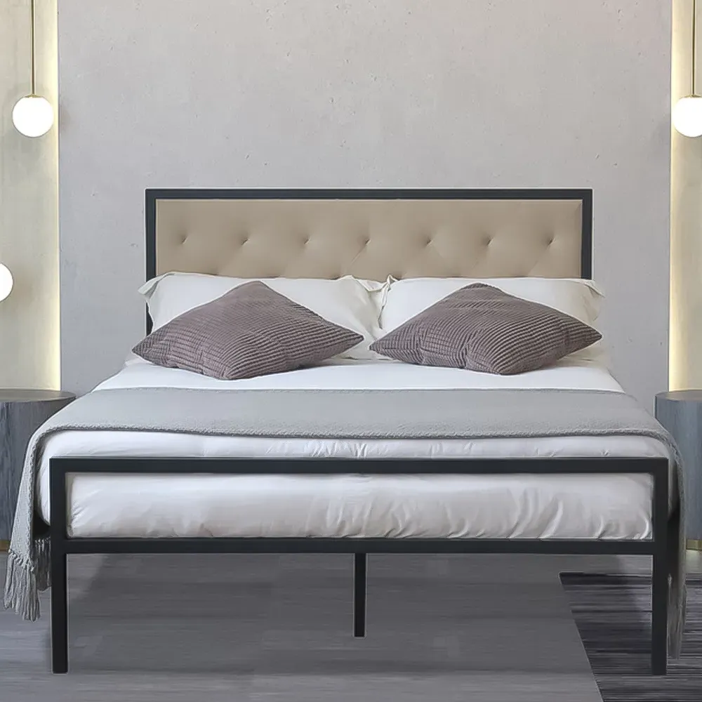 Brooklyn Double Bed Frame with Buttoned Headboard - Black, Velvet