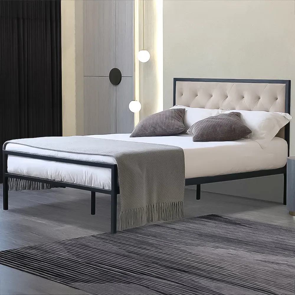 Brooklyn Double Bed Frame with Buttoned Headboard - Black, Velvet image