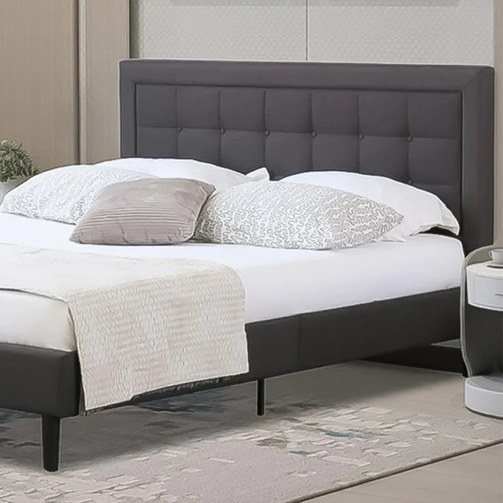 Brooklyn Double Bed Frame with Buttoned Headboard - Dark Grey