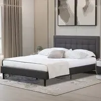 Brooklyn Double Bed Frame with Buttoned Headboard - Dark Grey