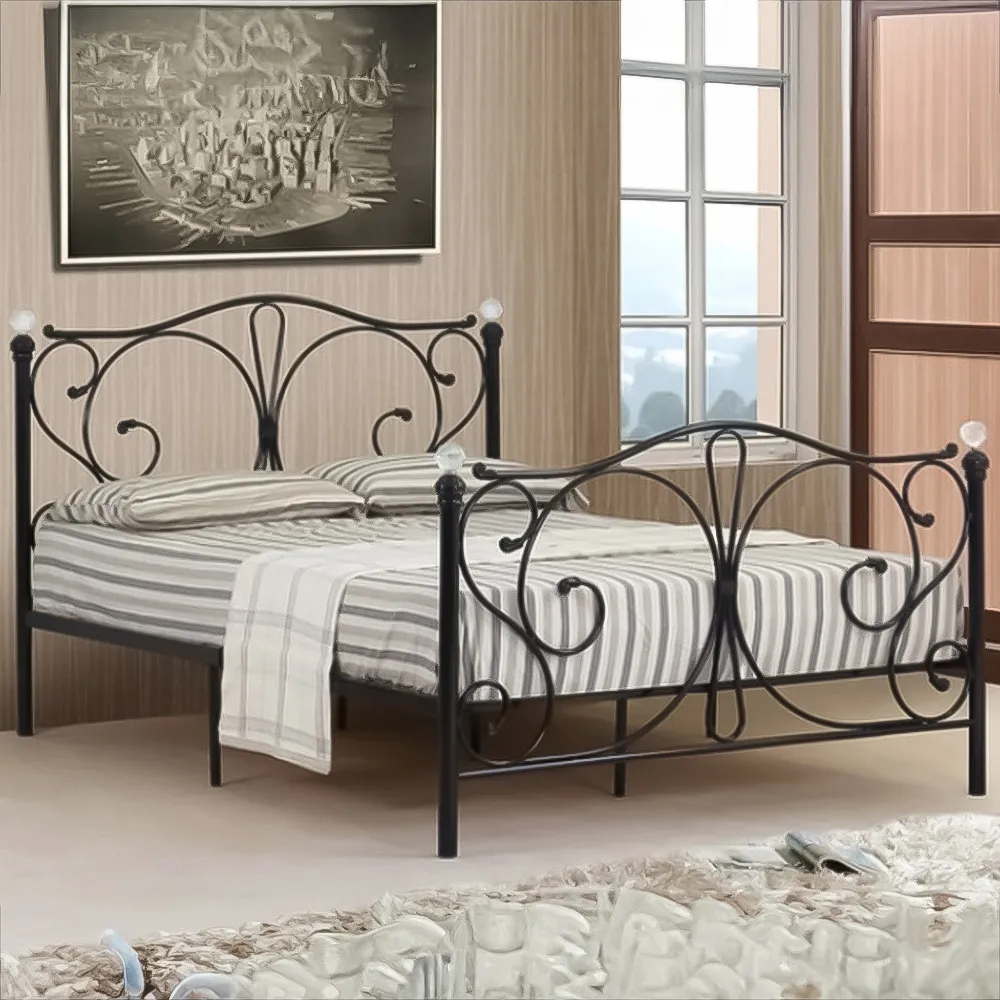 Brooklyn Double Bed Frame with Finials - Black, Metal