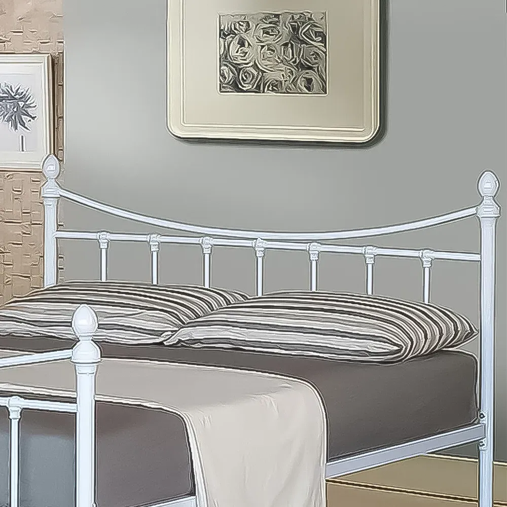 Brooklyn Double Bed Frame with Finials - White, Metal