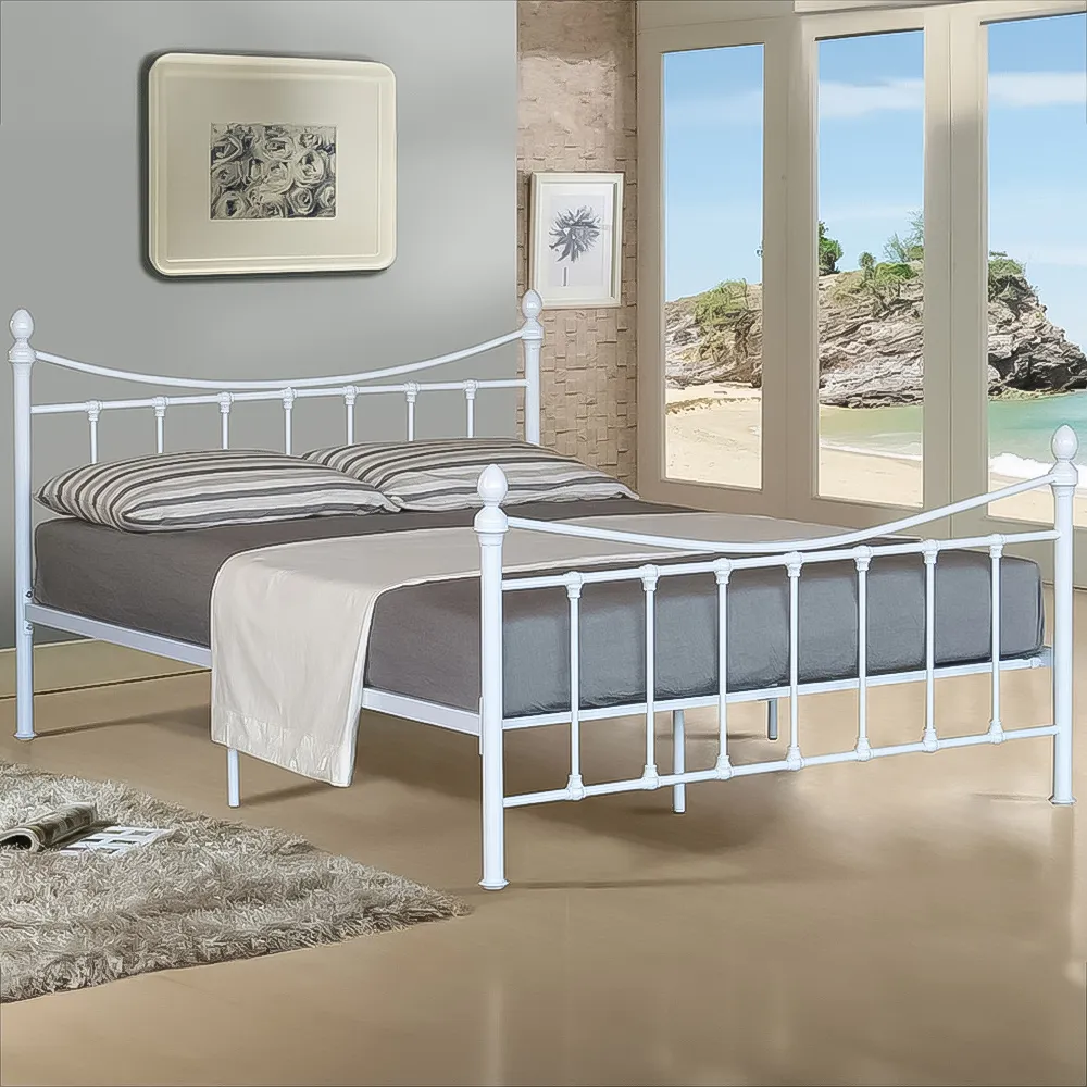 Brooklyn Double Bed Frame with Finials - White, Metal