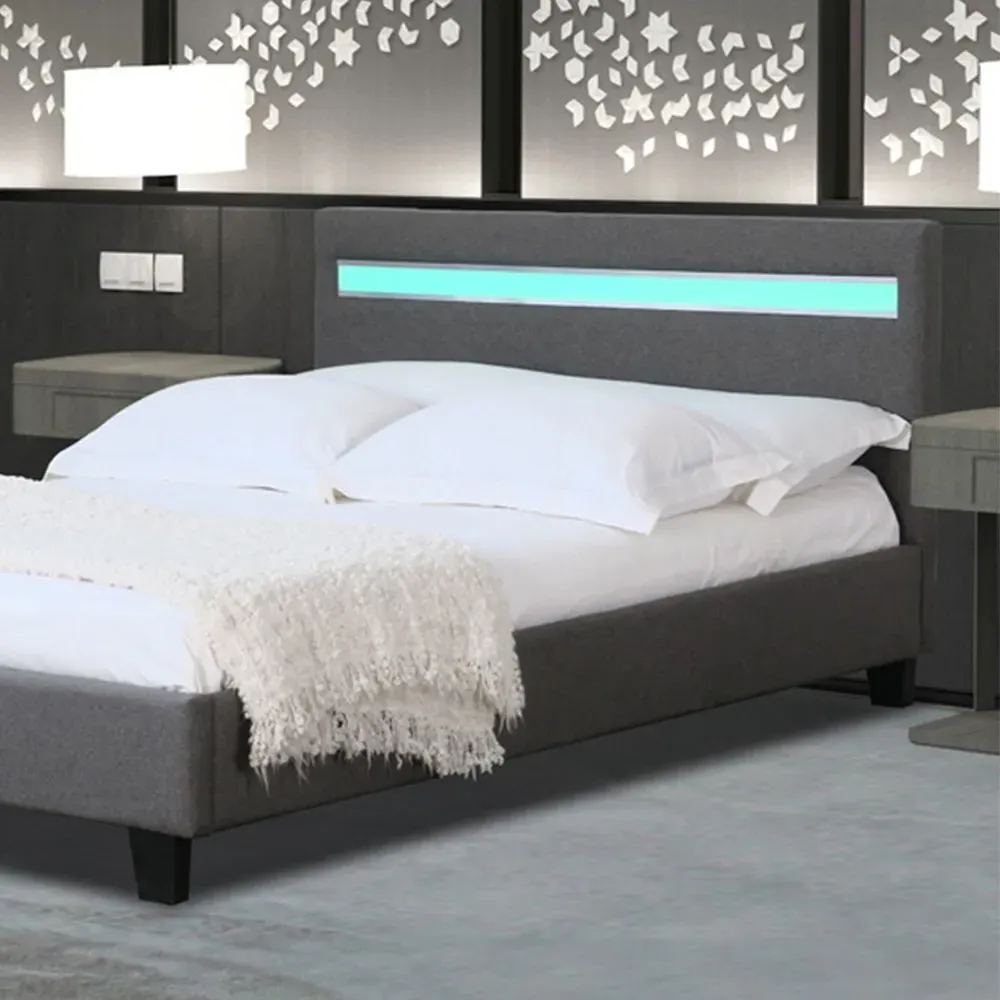 Brooklyn Double Bed Frame with LED Headboard - Dark Grey