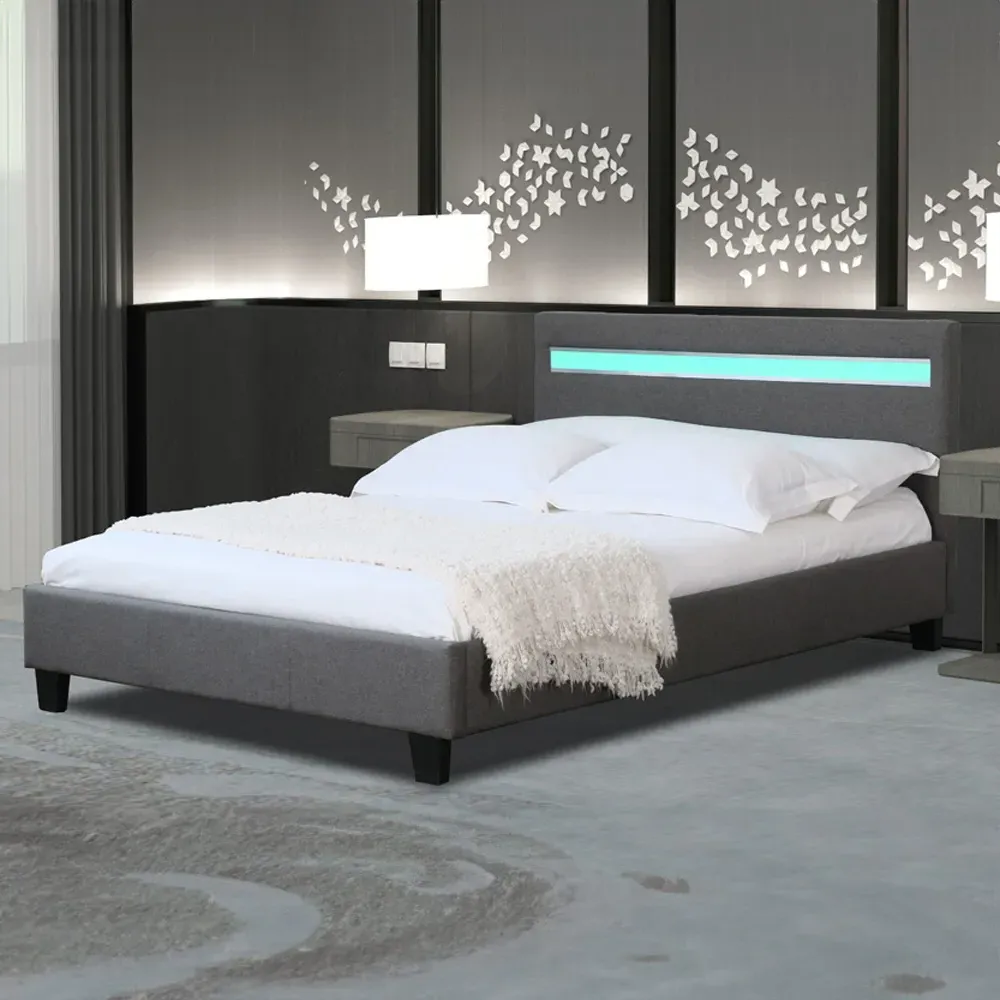 Brooklyn Double Bed Frame with LED Headboard - Dark Grey