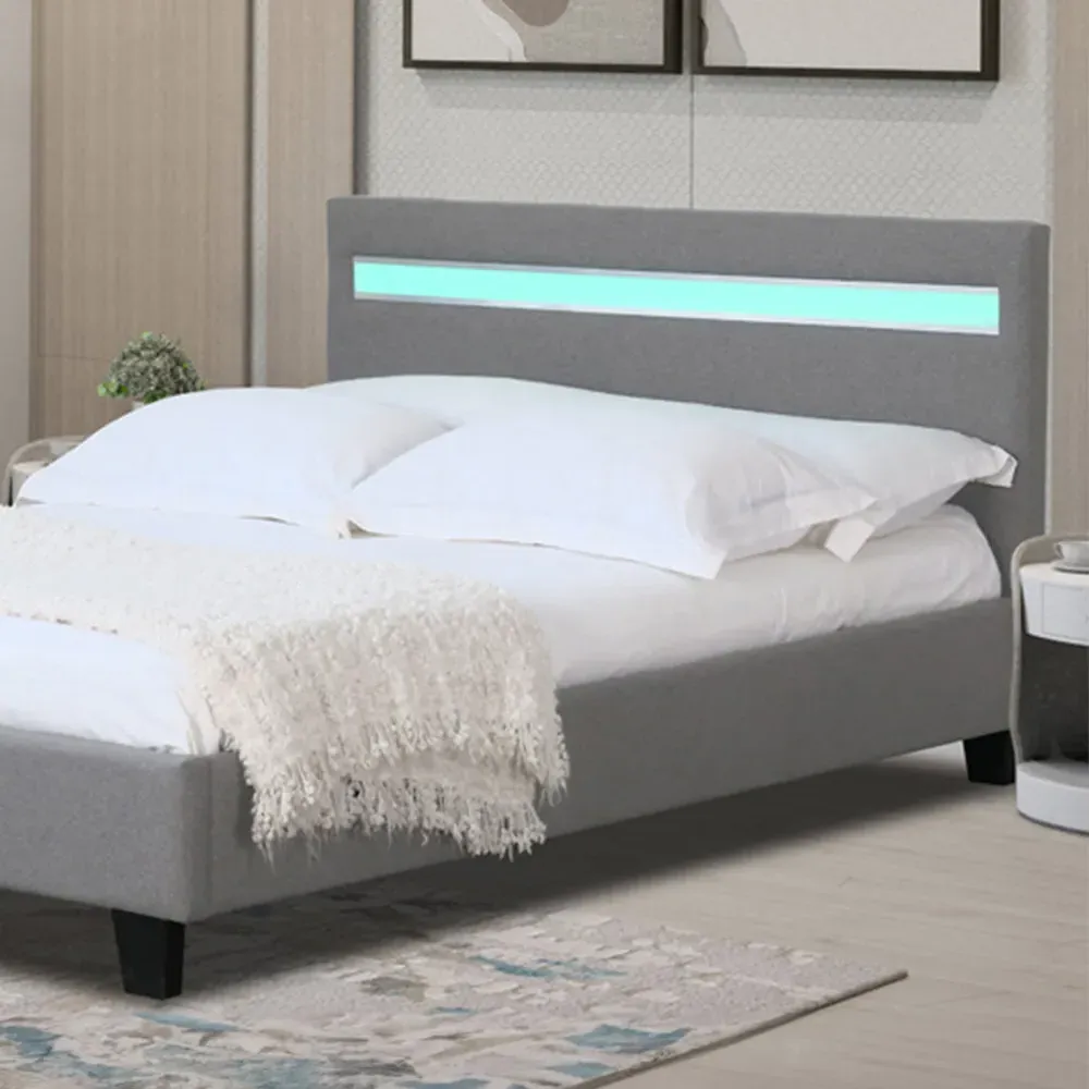 Brooklyn Double Bed Frame with LED Headboard - Light Grey