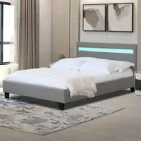 Brooklyn Double Bed Frame with LED Headboard - Light Grey