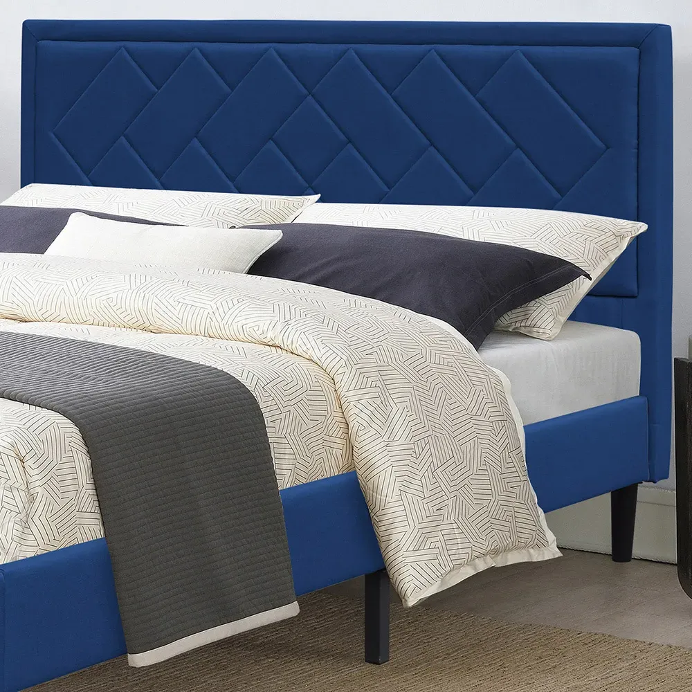 Brooklyn Double Bed Frame with Padded Headboard - Blue