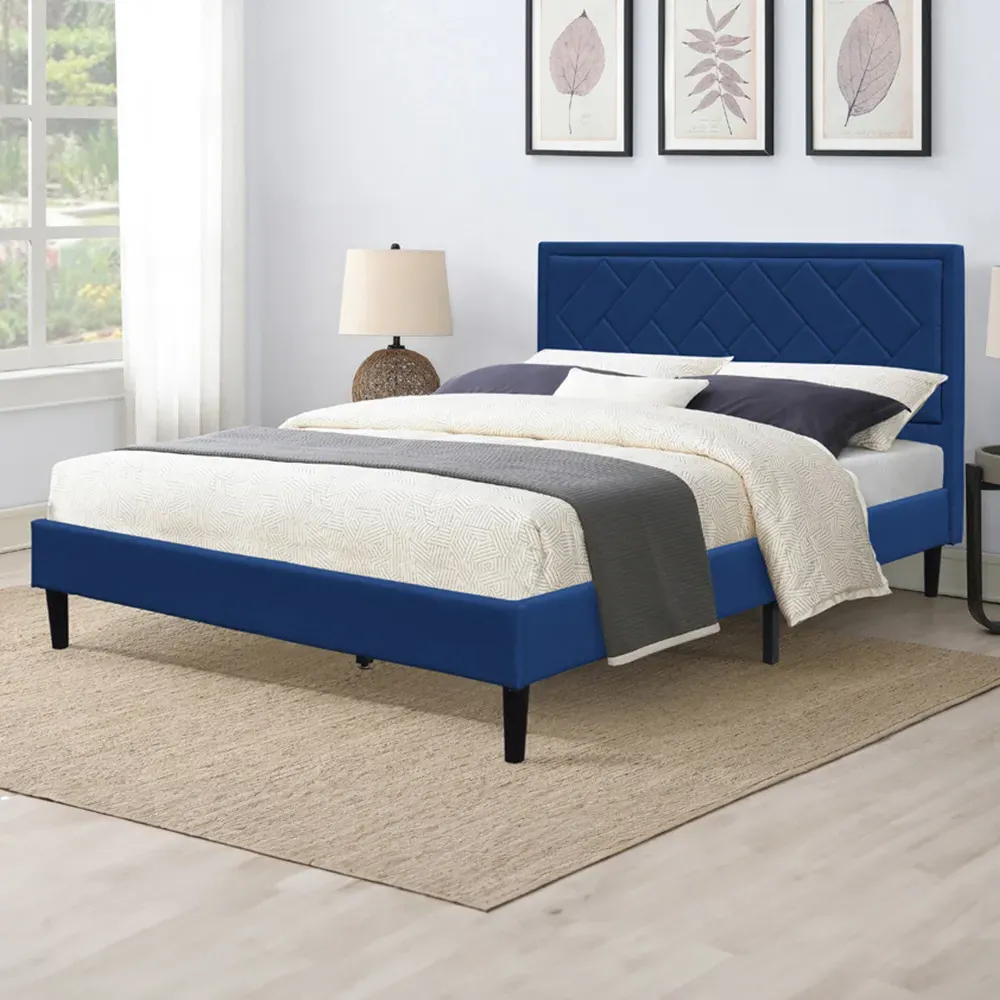 Brooklyn Double Bed Frame with Padded Headboard - Blue