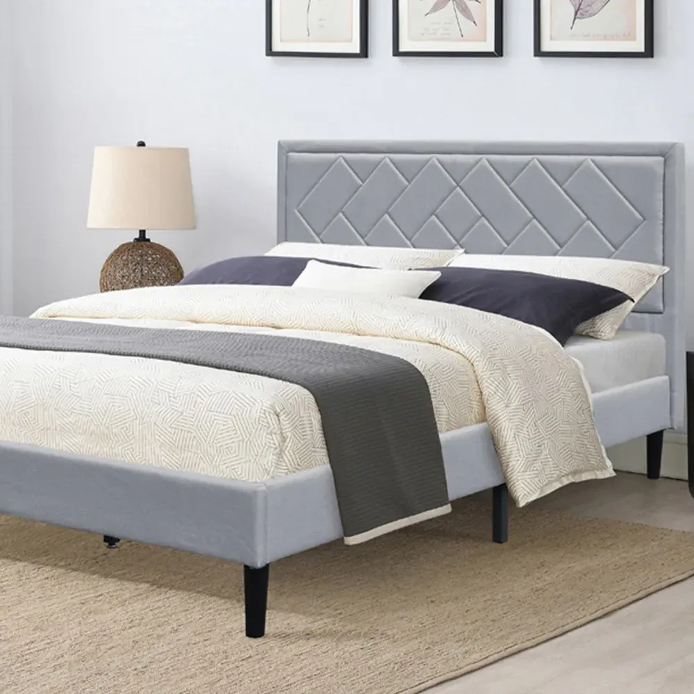 Brooklyn Double Bed Frame with Padded Headboard - Light Grey