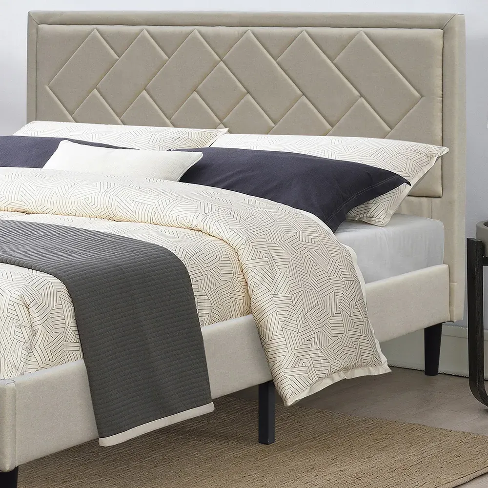 Brooklyn Double Bed Frame with Padded Headboard - Stone