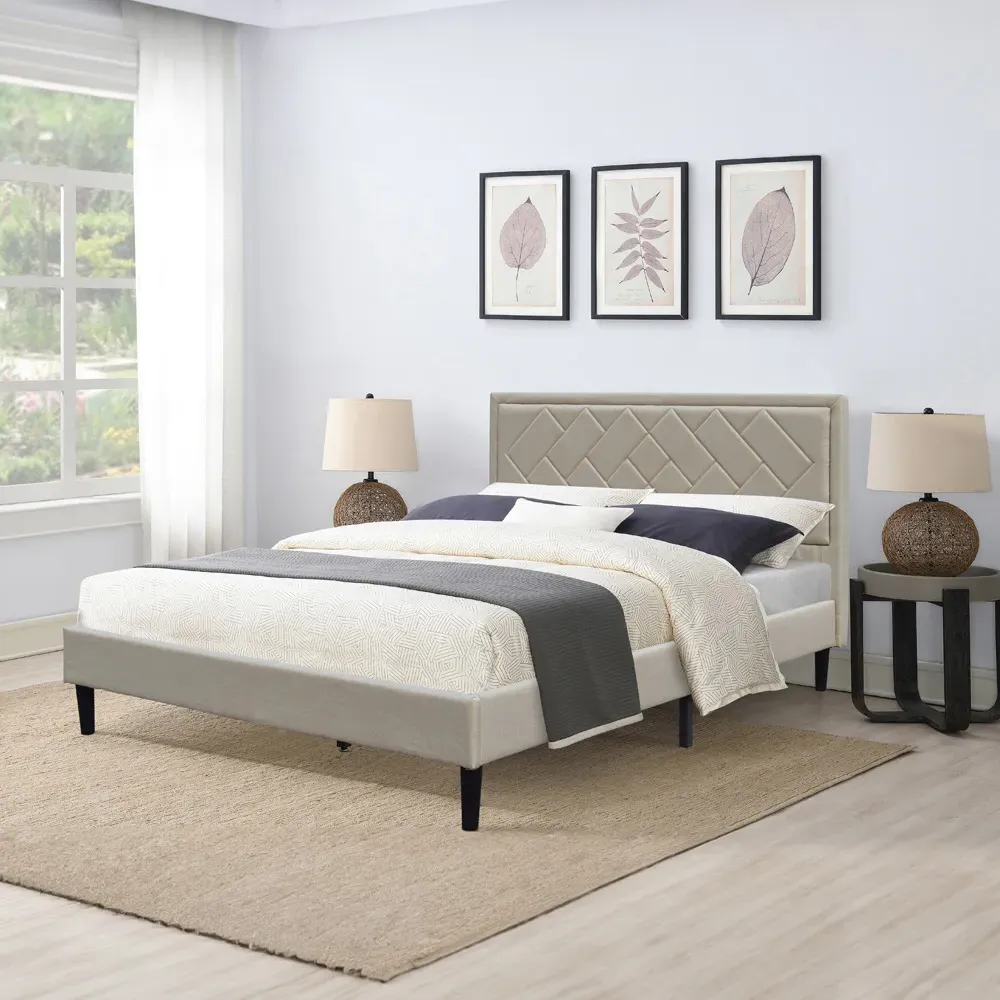Brooklyn Double Bed Frame with Padded Headboard - Stone