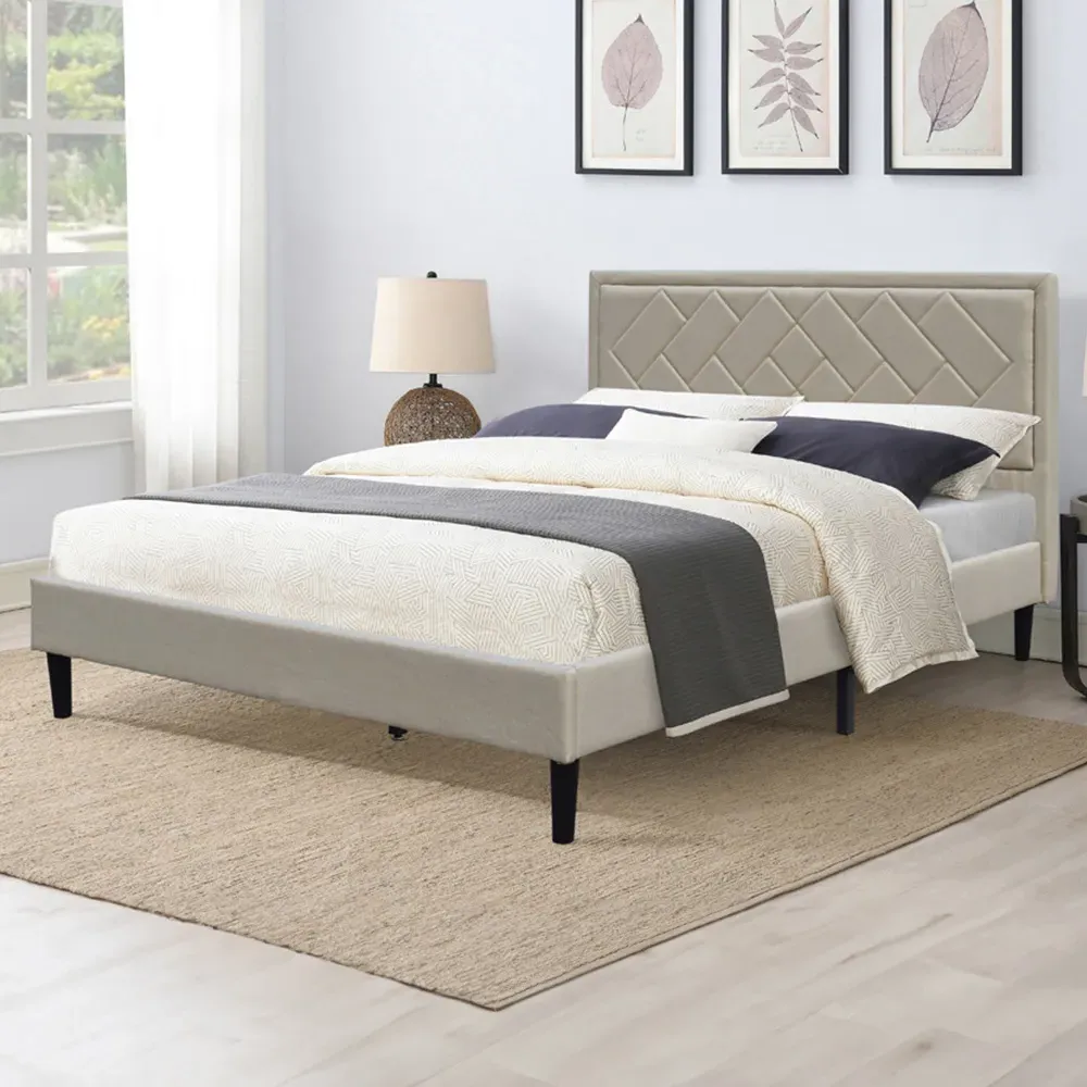 Brooklyn Double Bed Frame with Padded Headboard - Stone