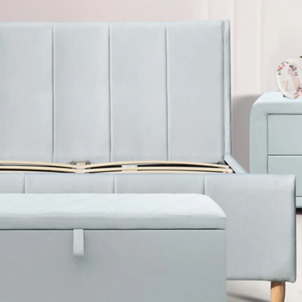 Brooklyn Double Bed Frame with Storage - Blue, Velvet