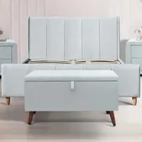 Brooklyn Double Bed Frame with Storage - Blue, Velvet