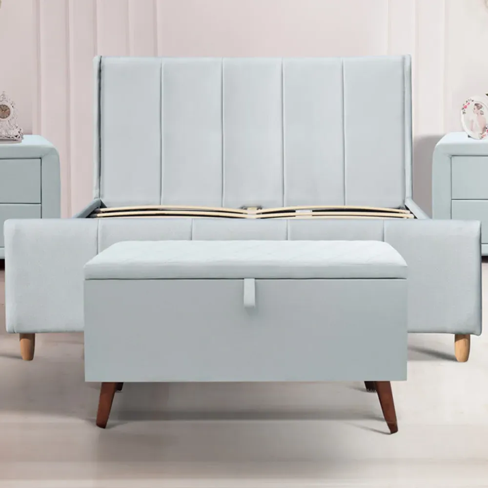 Brooklyn Double Bed Frame with Storage - Blue, Velvet