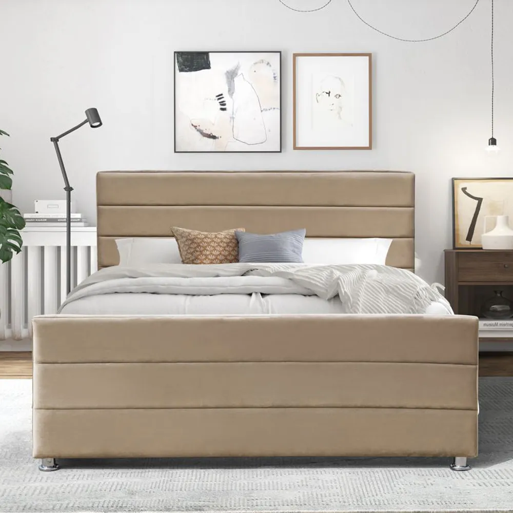 Brooklyn Double Bed Frame with Storage - Brown, Velvet