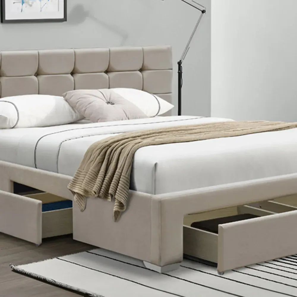 Brooklyn Double Bed Frame with Storage - Cream, Velvet