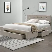 Brooklyn Double Bed Frame with Storage - Cream, Velvet